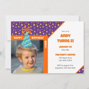 Personalisiert Kid Foto Happy Birthday Blue Hat v2 Einladung