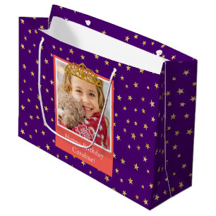 Personalisiert Kid Foto Happy Birthday Gold Crown Große Geschenktüte