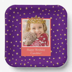 Personalisiert Kid Foto Happy Birthday Gold Crown Pappteller
