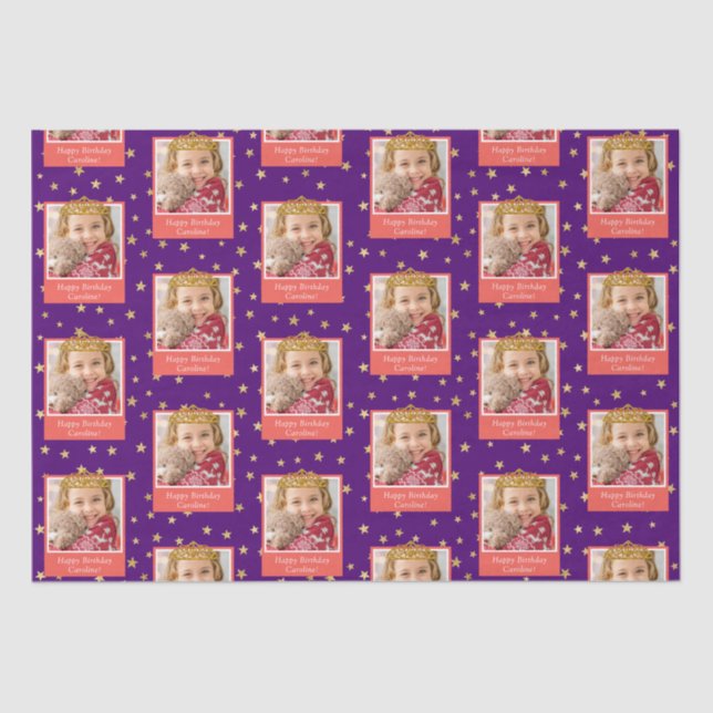 Personalisiert Kid Foto Happy Birthday Gold Crown Seidenpapier (Vorderseite)