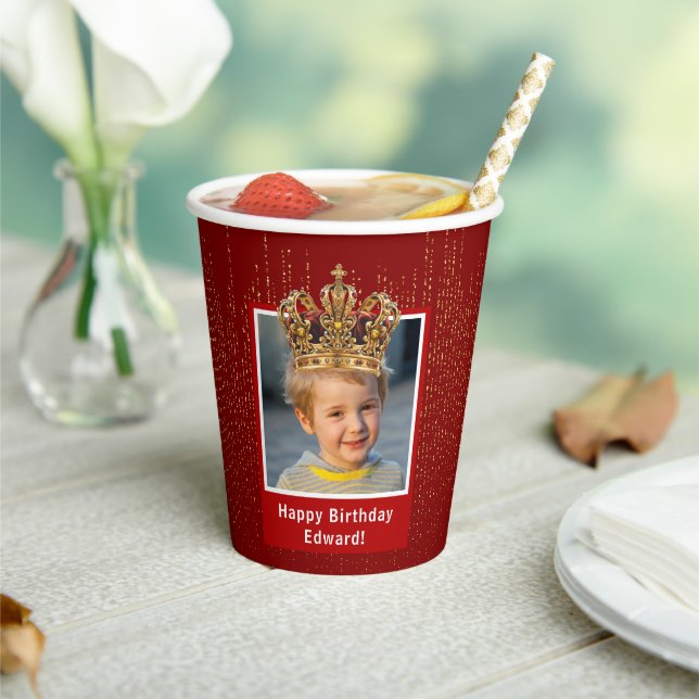 Personalisiert Kid Foto Happy Birthday King Crown Pappbecher (In Situ)