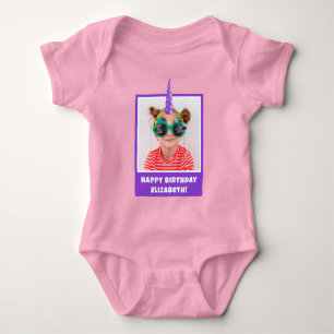 Personalisiert Kid Foto Happy Birthday Unicorn Baby Strampler