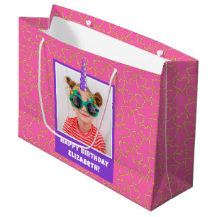 Personalisiert Kid Foto Happy Birthday Unicorn Große Geschenktüte