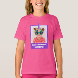 Personalisiert Kid Foto Happy Birthday Unicorn T-Shirt