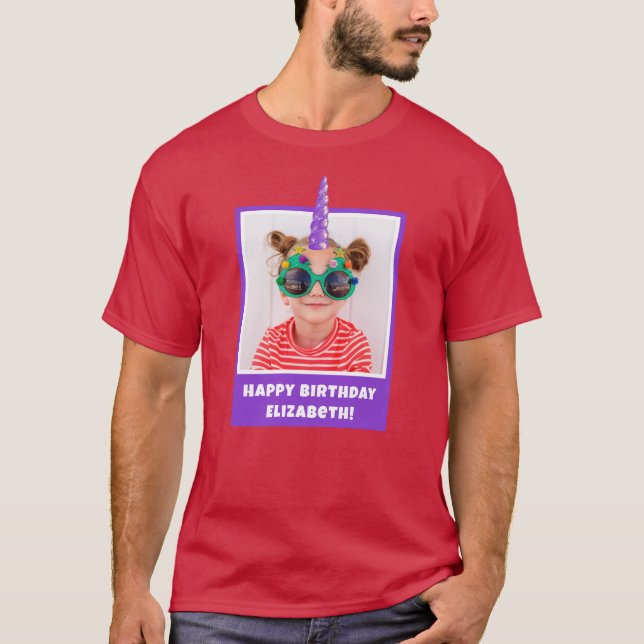 Personalisiert Kid Foto Happy Birthday Unicorn T-Shirt (Vorderseite)