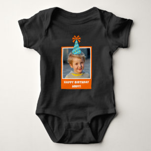 Personalisiert Kid Foto Happy Birthday w/ Blue Hat Baby Strampler