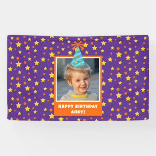 Personalisiert Kid Foto Happy Birthday w/ Blue Hat Banner