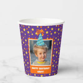 Personalisiert Kid Foto Happy Birthday w/ Blue Hat Pappbecher