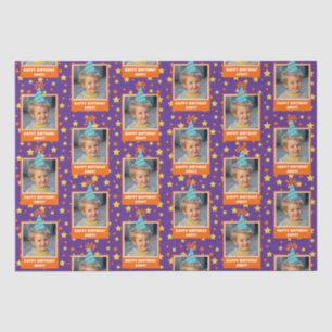 Personalisiert Kid Foto Happy Birthday w/ Blue Hat Seidenpapier