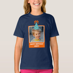 Personalisiert Kid Foto Happy Birthday w/ Blue Hat T-Shirt
