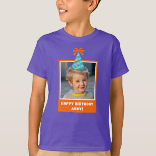 Personalisiert Kid Foto Happy Birthday w/ Blue Hat T-Shirt