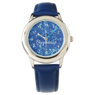 Personalisiert Kids Blue Glitzer Look Armbanduhr