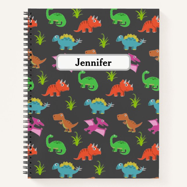 Personalisiert Kids Dinosaur-Muster-Notebook Notizbuch (Vorderseite)