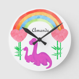 Personalisiert Kids Dinosaurier Whimsical Schlafzi Runde Wanduhr