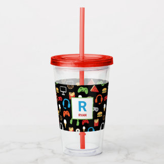 Personalisiert Kids Gamer Pattern Video Game Food Acryltrinkbecher