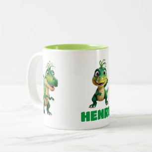 Personalisiert Kids Niedlich Green Anime Dinosauri Zweifarbige Tasse