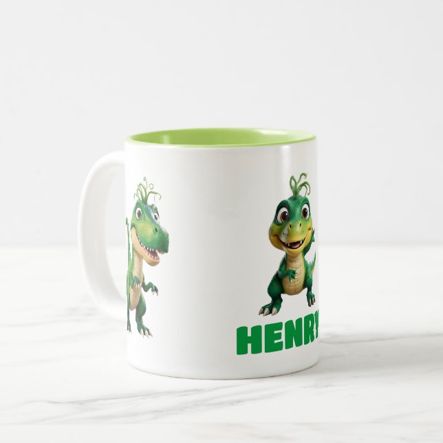 Personalisiert Kids Niedlich Green Anime Dinosauri Zweifarbige Tasse (Vorderseite Links)