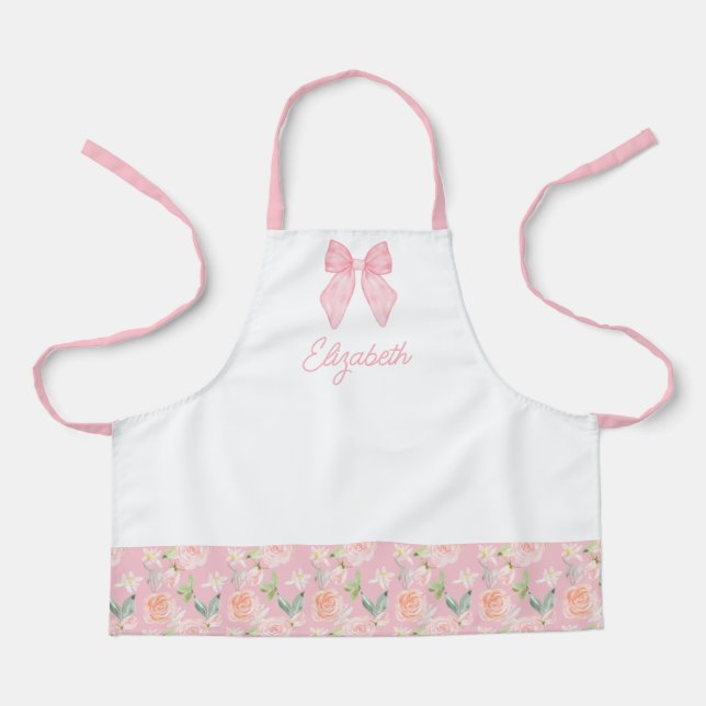 Personalisiert Kids Pink Bow Floral School Schürze (Vorderseite)