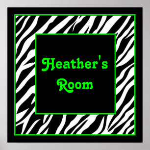 Personalisiert Kids Wall Decke - Zebra & Lime Gree Poster