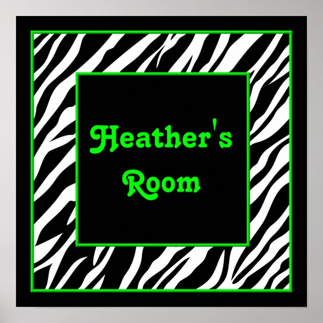 Personalisiert Kids Wall Decke - Zebra & Lime Gree Poster (Vorne)