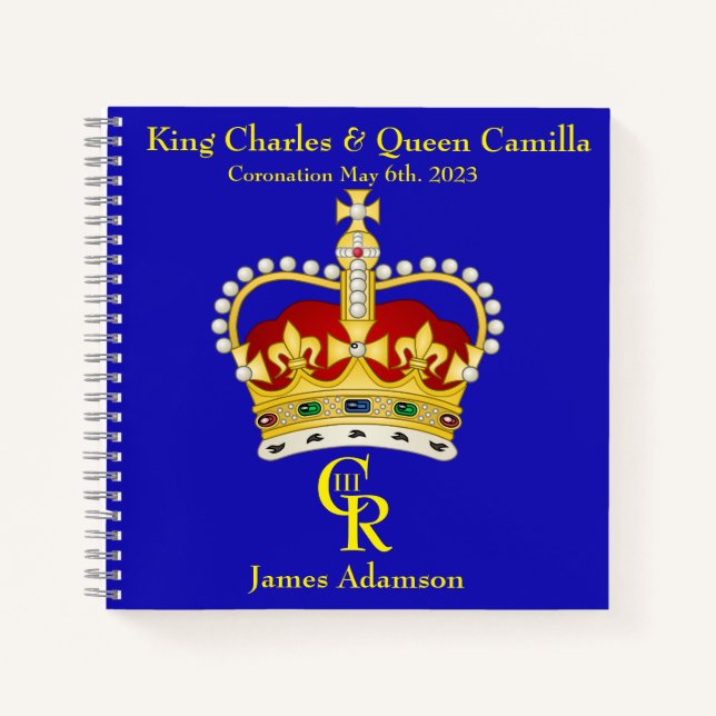 Personalisiert King Charles III Monogram und Crown Notizbuch (Vorderseite)