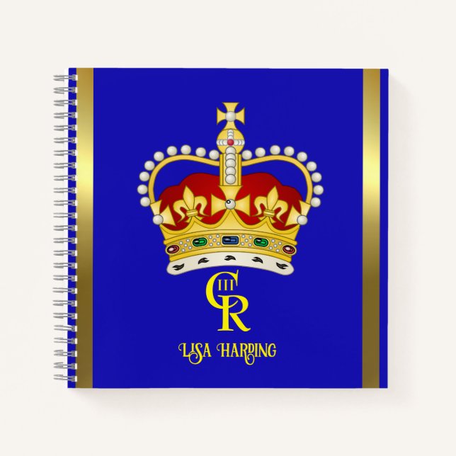 Personalisiert King Charles III Monogram und Crown Notizbuch (Vorderseite)
