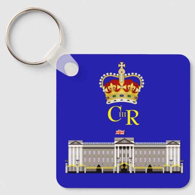 Personalisiert King Charles III Monogram und Crown Schlüsselanhänger (Vorderseite)