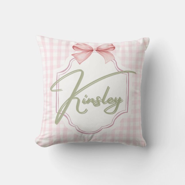 Personalisiert Kinsley Baby Girl Kinderzimmer Bow& Kissen (Vorderseite)