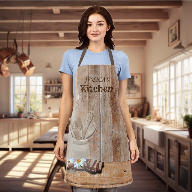 Personalisiert Kitchen Wood Rustic Daisy Schürze (Von Creator hochgeladen)