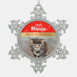 Personalisiert Kittens Erstes Foto Snowfl Schneeflocken Zinn-Ornament