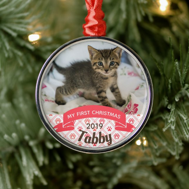 Personalisiert Kittens erstes Foto zu Weihnachten Ornament Aus Metall (Baum)