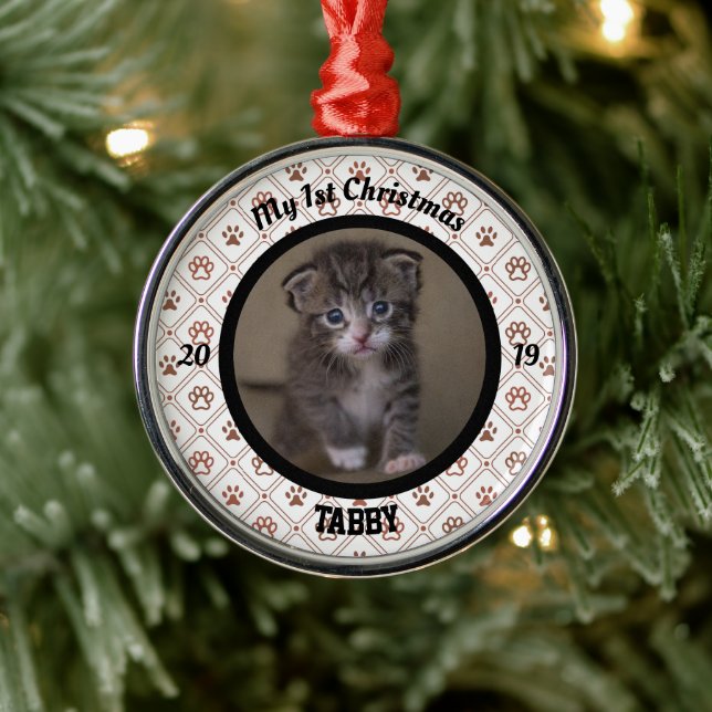 Personalisiert Kittens erstes Foto zu Weihnachten Ornament Aus Metall (Baum)