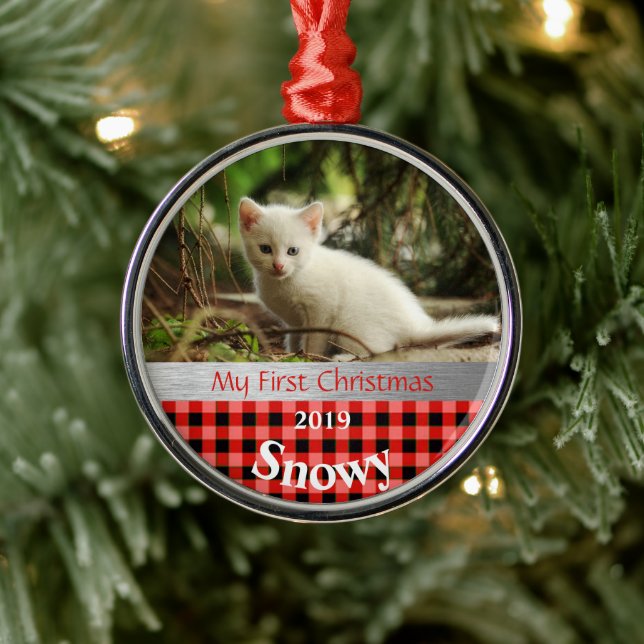 Personalisiert Kittens erstes Foto zu Weihnachten Ornament Aus Metall (Baum)