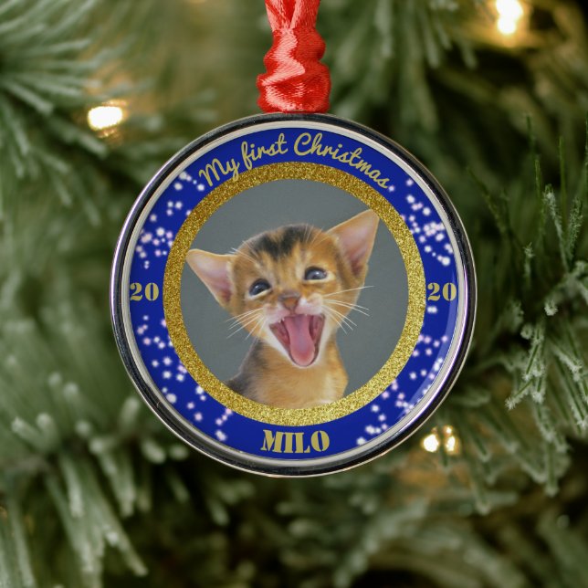 Personalisiert Kittens erstes Foto zu Weihnachten Ornament Aus Metall (Baum)
