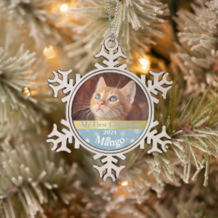 Personalisiert Kittens erstes Foto zu Weihnachten Schneeflocken Zinn-Ornament