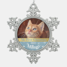 Personalisiert Kittens erstes Foto zu Weihnachten Schneeflocken Zinn-Ornament