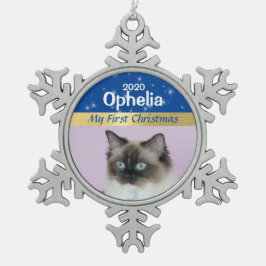 Personalisiert Kittens erstes Foto zu Weihnachten Schneeflocken Zinn-Ornament