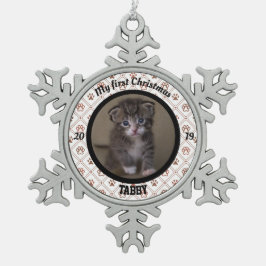 Personalisiert Kittens erstes Foto zu Weihnachten Schneeflocken Zinn-Ornament