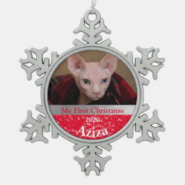 Personalisiert Kittens erstes Foto zu Weihnachten Schneeflocken Zinn-Ornament