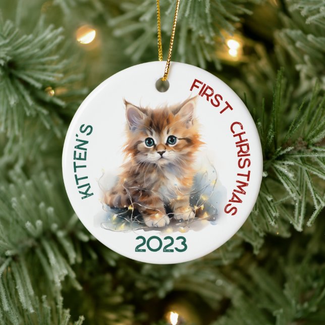 Personalisiert Kittens erstes Weihnachtsdesign Keramik Ornament (Baum)