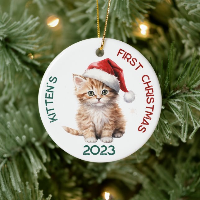 Personalisiert Kittens erstes Weihnachtsdesign Keramik Ornament (Baum)
