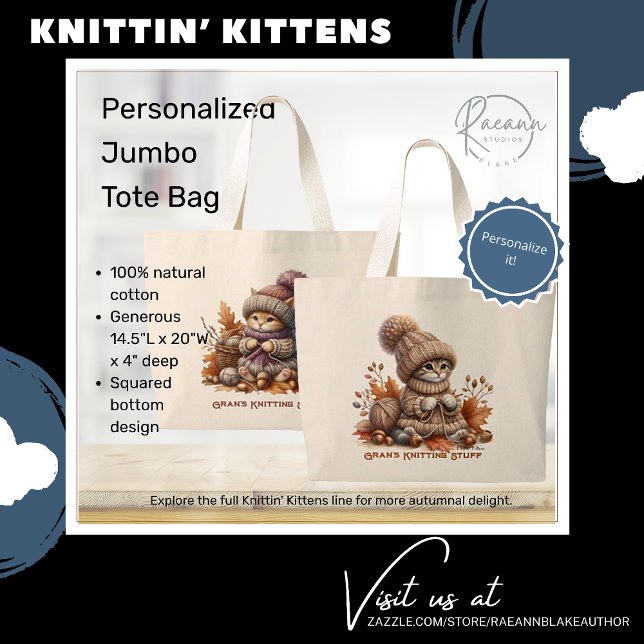 Personalisiert Knittin' Kittens Jumbo Tote Bag Stoffbeutel (Von Creator hochgeladen)