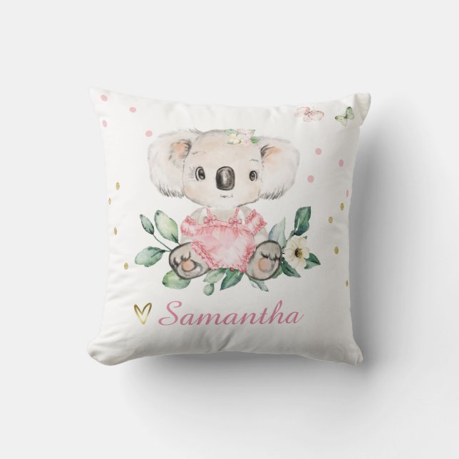 Personalisiert Koala Floral Kissen (Vorderseite)