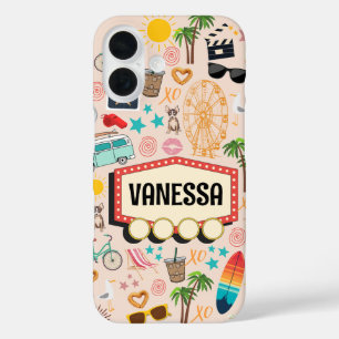 Personalisiert L.A. Vibes Doodle iPhone 16 Hülle