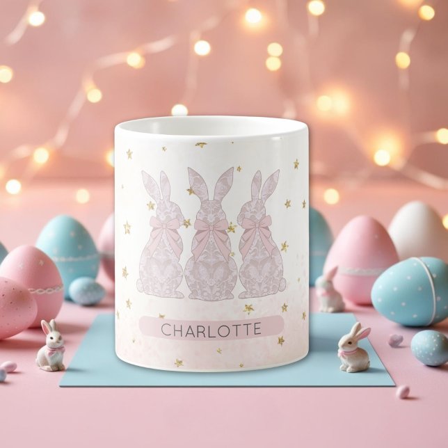 Personalisiert Lace Bunny Osterfest Tasse (Personalized Lace Bunny Easter Mug)