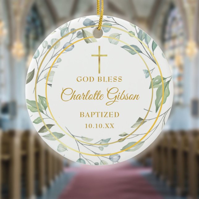 Personalisiert Laurel Garland Gold Boy Girl Taufe Keramik Ornament (Von Creator hochgeladen)