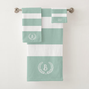 Personalisiert Laurel Wreath Green & White Streife Badhandtuch Set