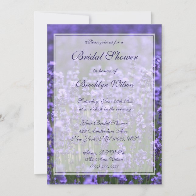 Personalisiert Lavendel Bridal Dusche Einladungen (Vorderseite)