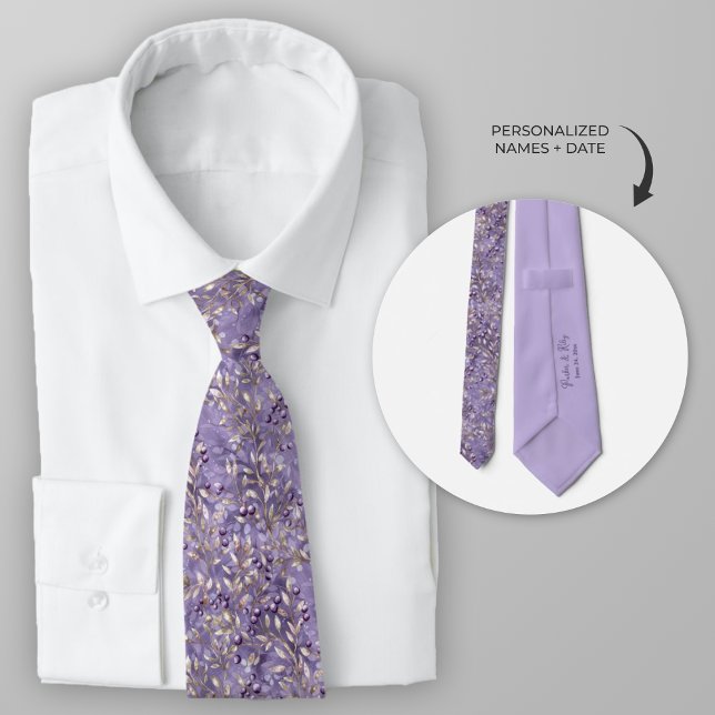 Personalisiert Lavender Berry Krawatte (Personalized purple lavender berry wedding necktie)