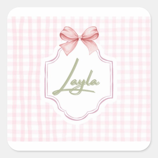 Personalisiert Layla Baby Girl Kinderzimmer Bow&Gi Quadratischer Aufkleber (Vorderseite)